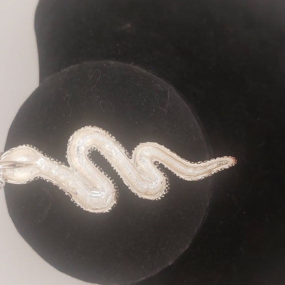 Silvertone Clear Rhinestone Snake Pendant Long Necklace - Picture 9 of 17
